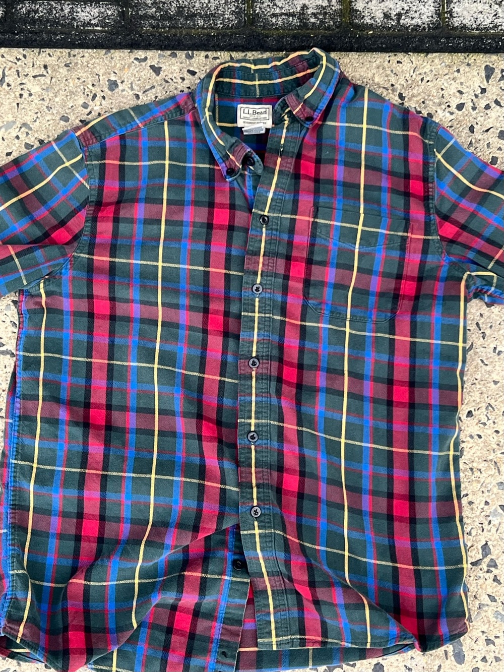 L.L. Bean Green and Red Plaid Button-Down Shirt